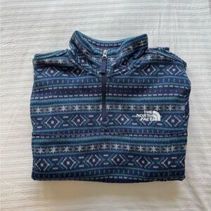 The North Face Blue Patterned Quarter Zip Fleece Pullover